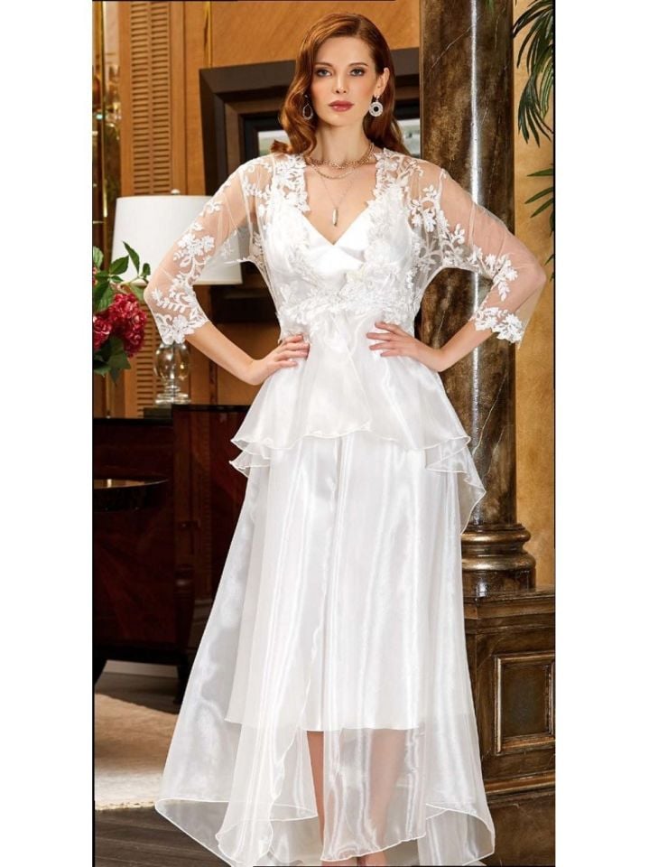 JEREMİ 905 SATEN DANTELLİ 6 Lİ SET KREM L