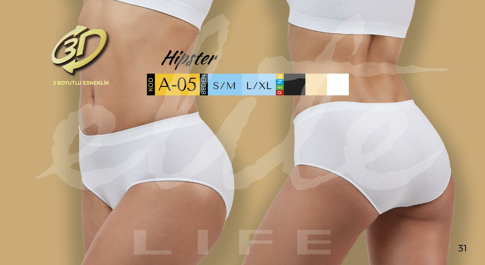 ELİTE LİFE 825 A-05 HİPSTER KÜLOT -S-M - -BEYAZ