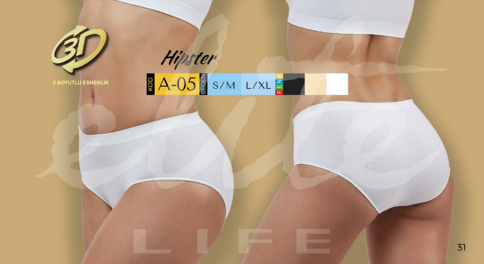 ELİTE LİFE 825 A-05 HİPSTER KÜLOT -S-M - -BEYAZ