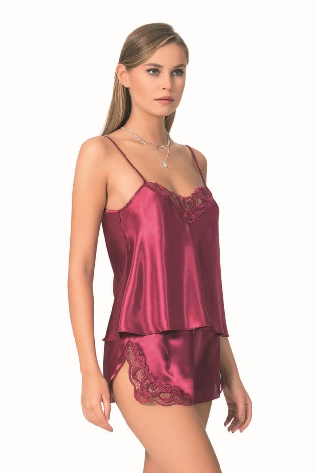 Primoda 025 İnce Askılı Saten Babydoll Şortlu Gecelik Takımı