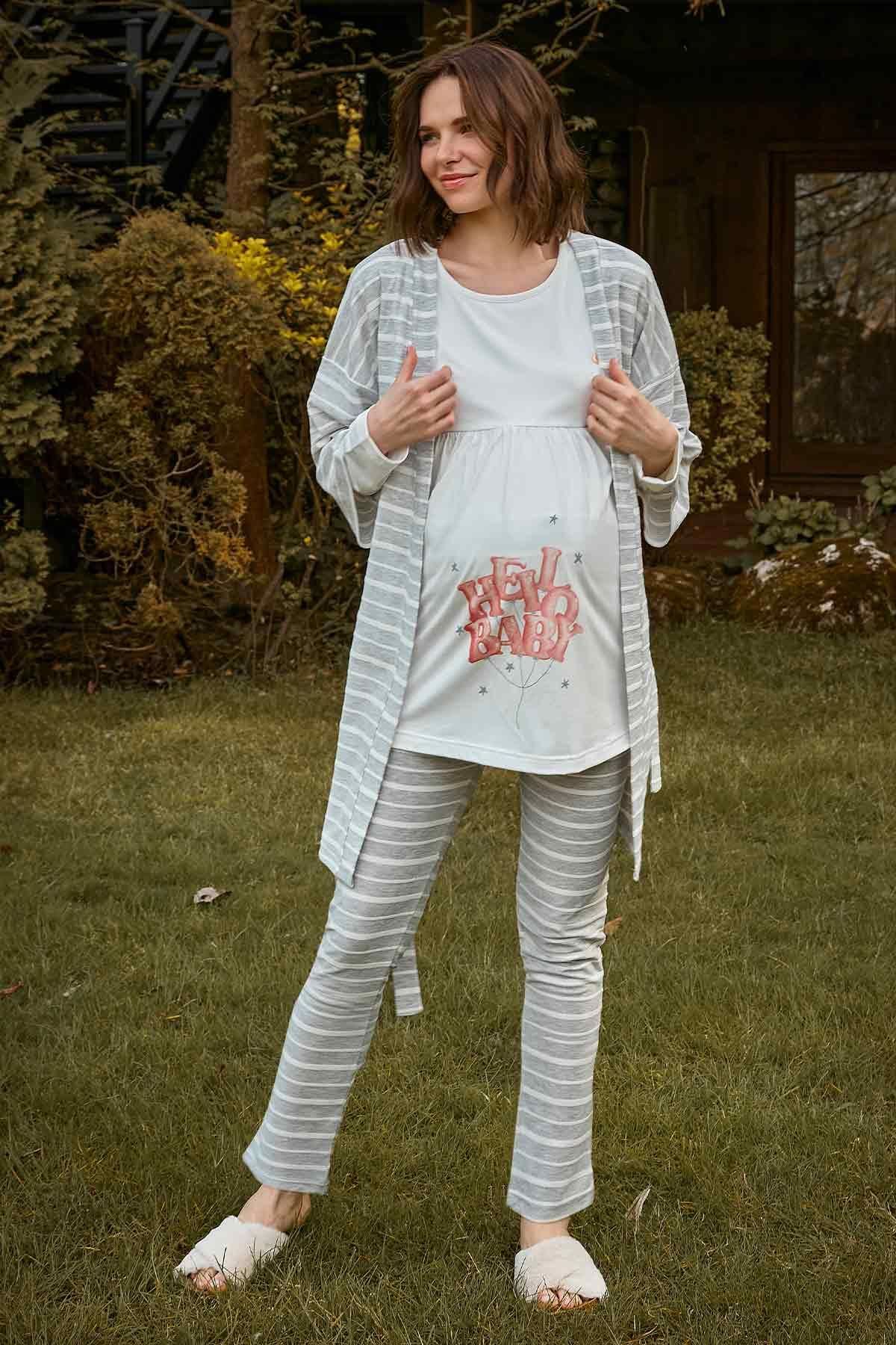 Berrak 9127 Bayan Lohusa Pijama Takımı -GRİML - -- S