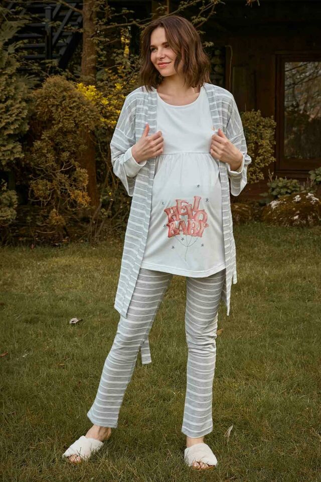 Berrak 9127 Bayan Lohusa Pijama Takımı -GRİML - - XL