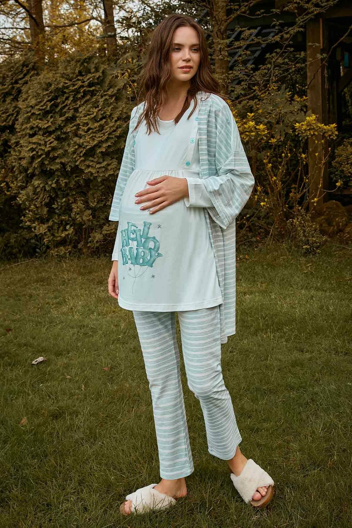 Berrak 9127 Bayan Lohusa Pijama Takımı -YEŞİL - - XL