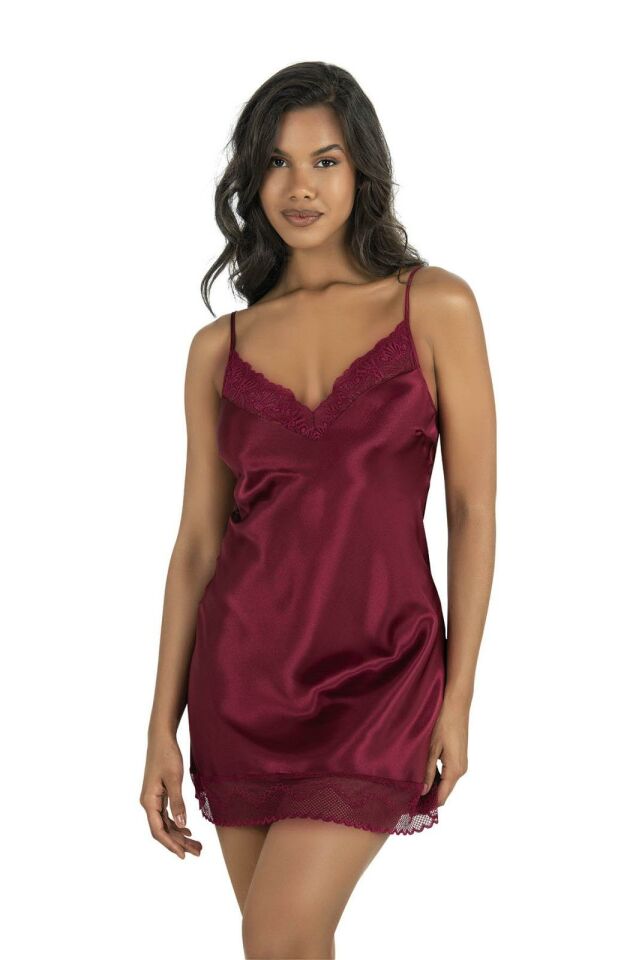Primoda 8215 Saten Gecelik -BORDO - - XL