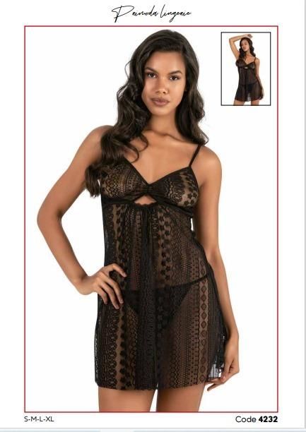 Primoda 4232 Kısa Tül Gecelik -SİYAH - - XL