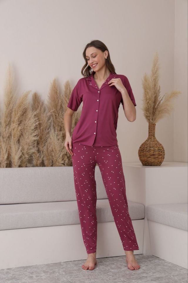 Pijamoni 7515 Bayan Kısa Kol Pijama Takımı
