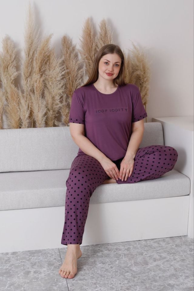 Pijamoni 7665 Bayan Battal Kısa Kol Pijama Takımı