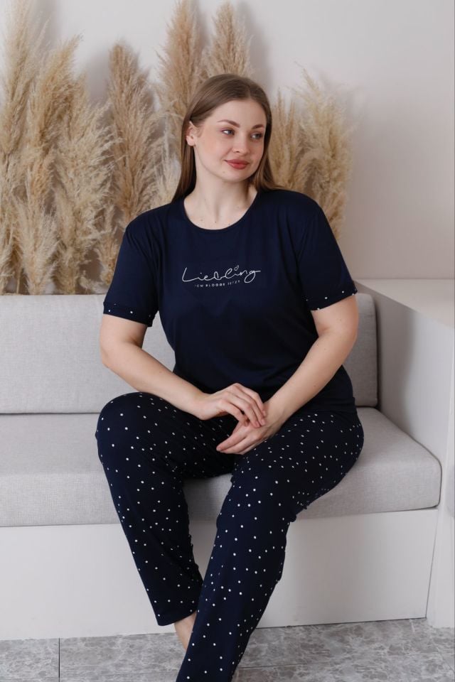 Pijamoni 7665 Bayan Battal Kısa Kol Pijama Takımı