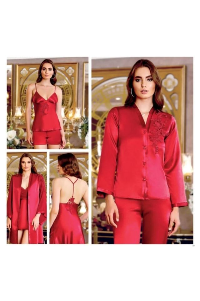Jeremi S225 Saten Dantelli 6 Lı Set -BORDO - -- M
