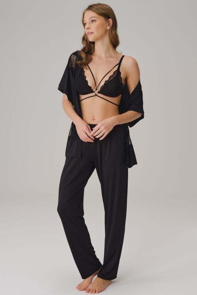 ANIL 5779 SABAHLIK BRALET PANTOLON TAKIMI -SİYAH - -- S