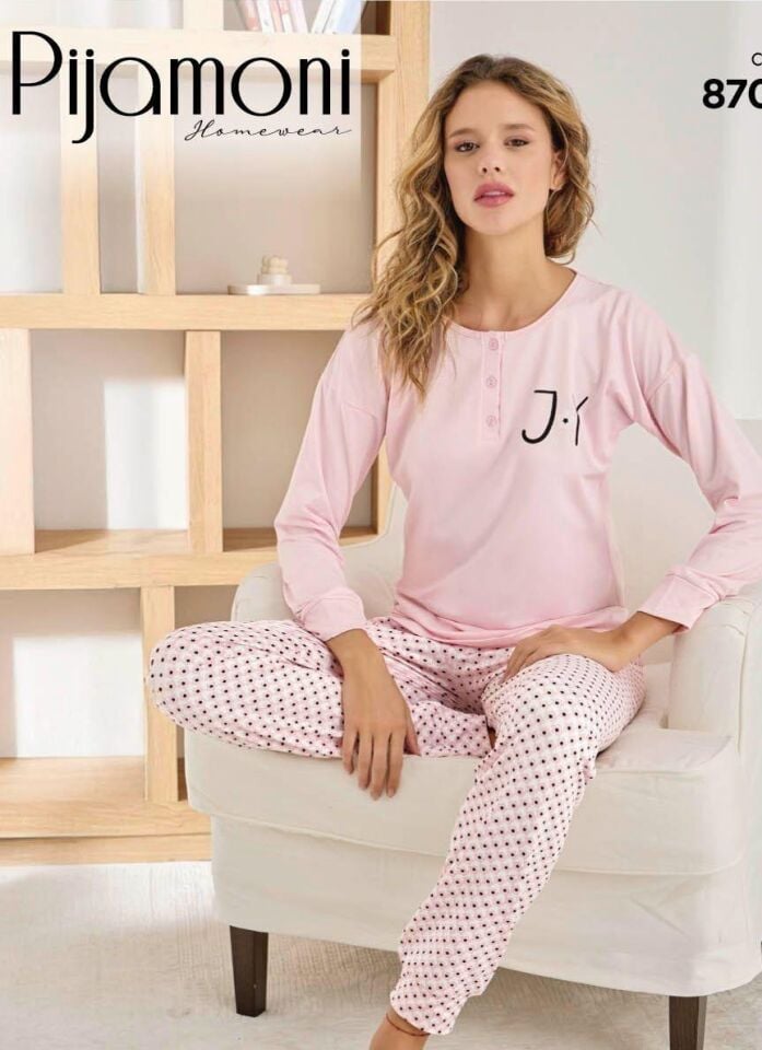Pijamoni 8700 Bayan Uzun Kol Pijama Takımı