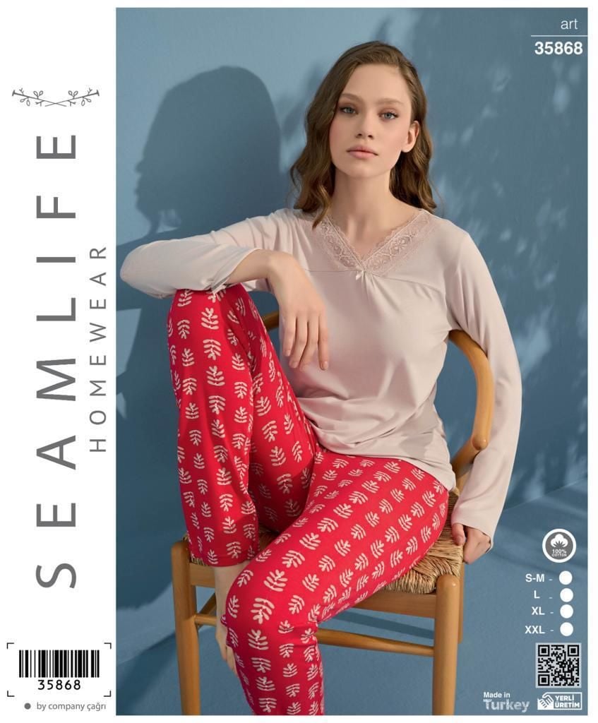 Seamlife Kadın Dantelli Viskon Pijama Takımı