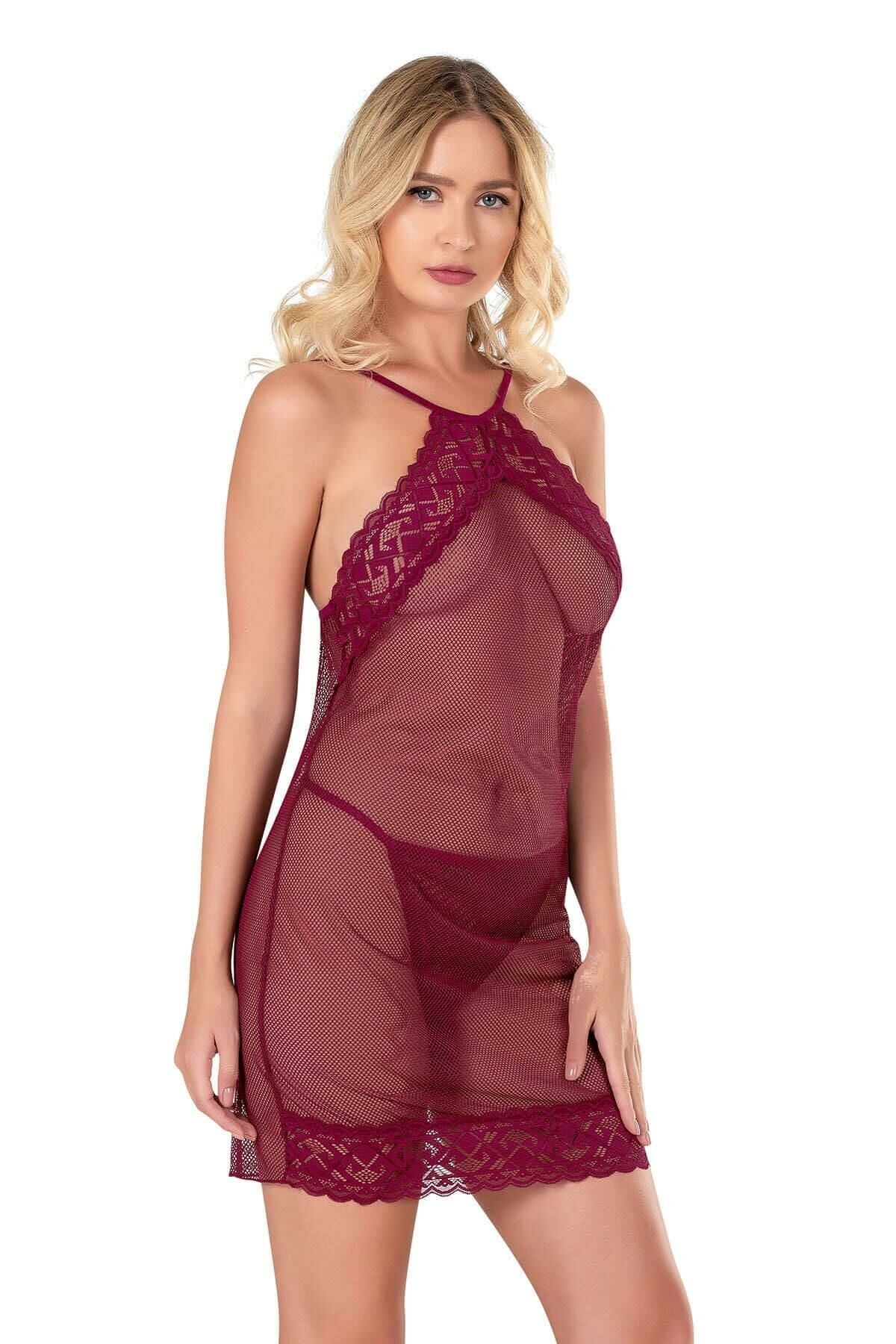 Primoda 8132 Saten Gecelik -- M - -BORDO