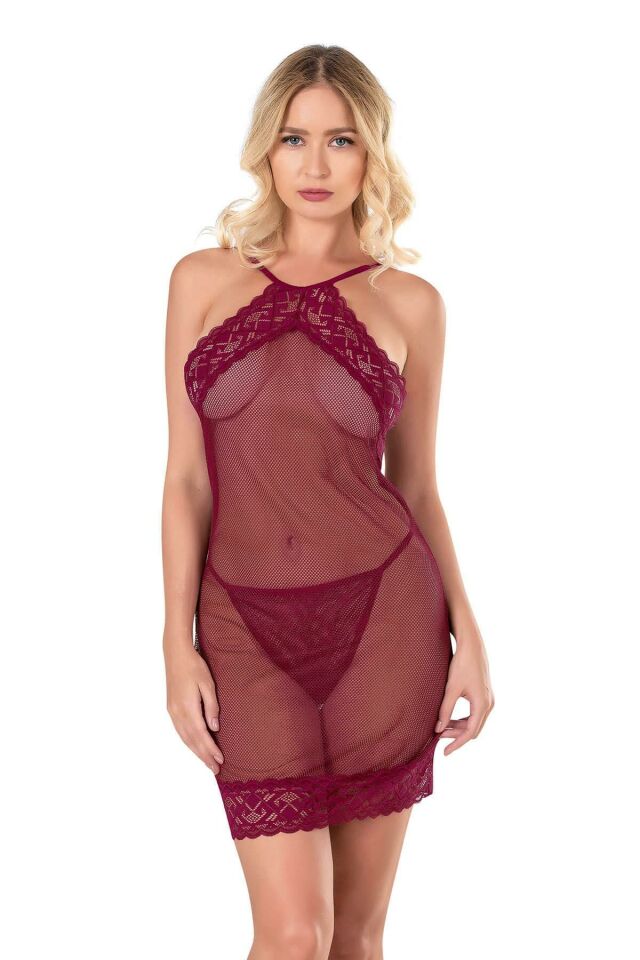 Primoda 8132 Saten Gecelik -- L - -BORDO