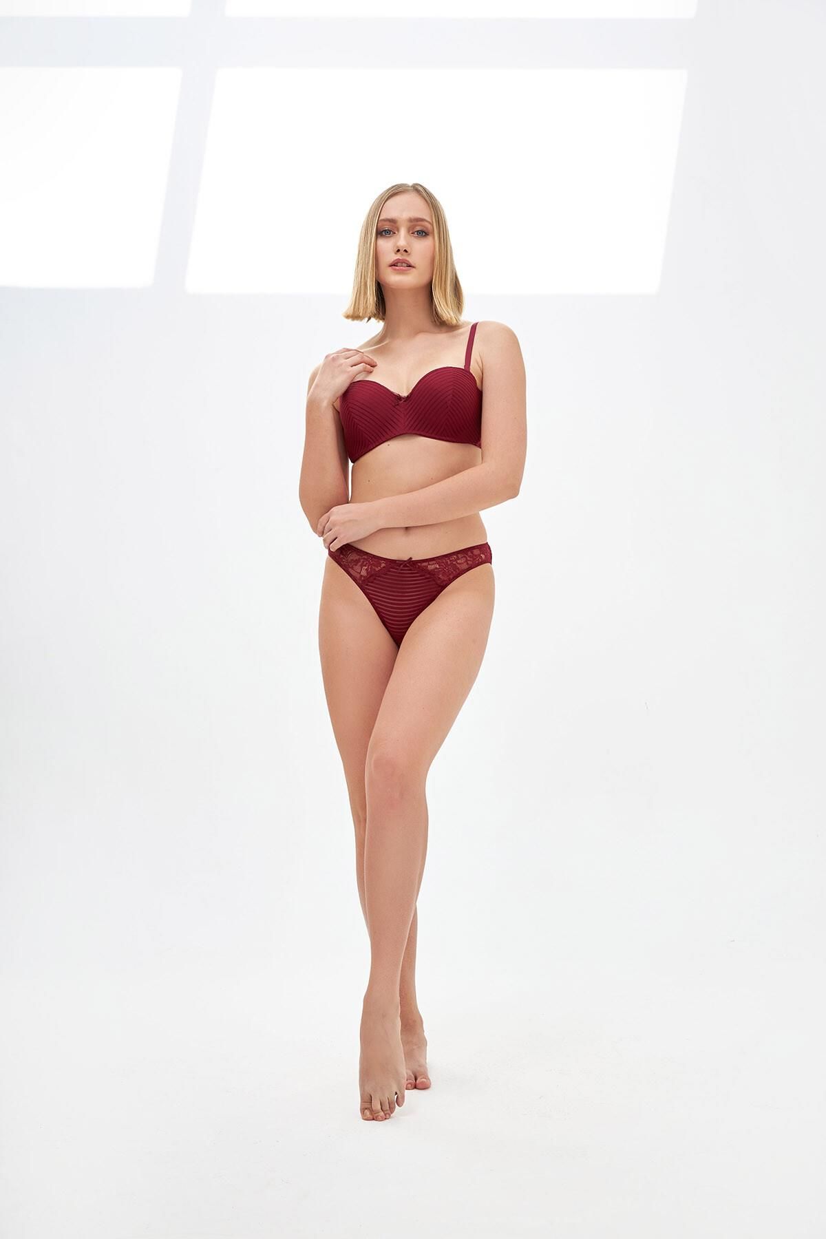 Nbb 4691 Kadın Straplez Sütyen Külot Takım -75B - -BORDO