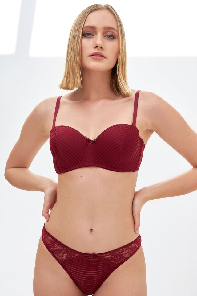 Nbb 4691 Kadın Straplez Sütyen Külot Takım -75B - -BORDO