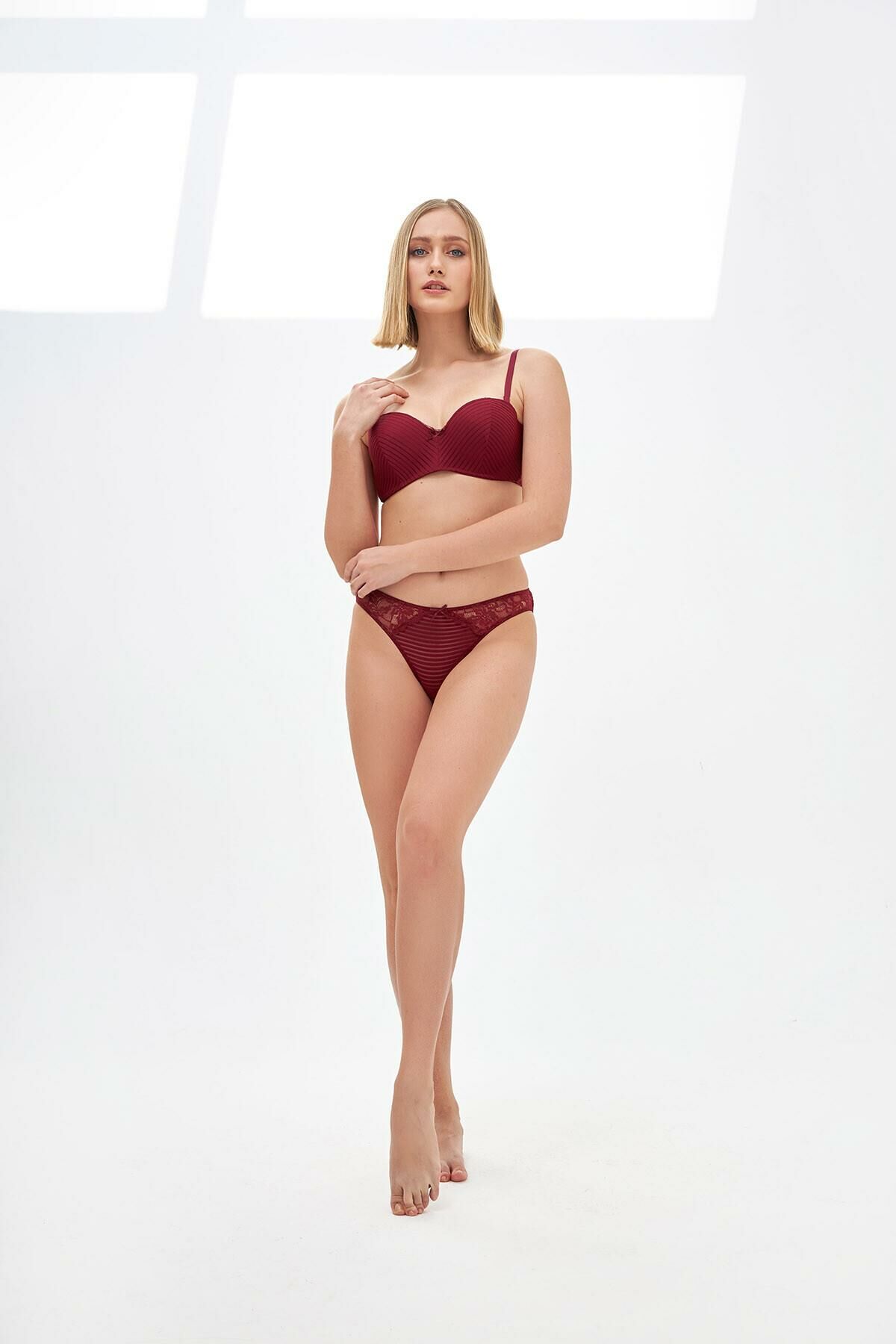 Nbb 4691 Kadın Straplez Sütyen Külot Takım -80B - -BORDO