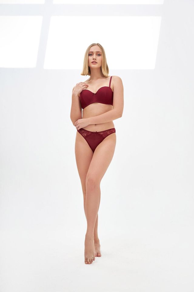 Nbb 4691 Kadın Straplez Sütyen Külot Takım -85B - -BORDO