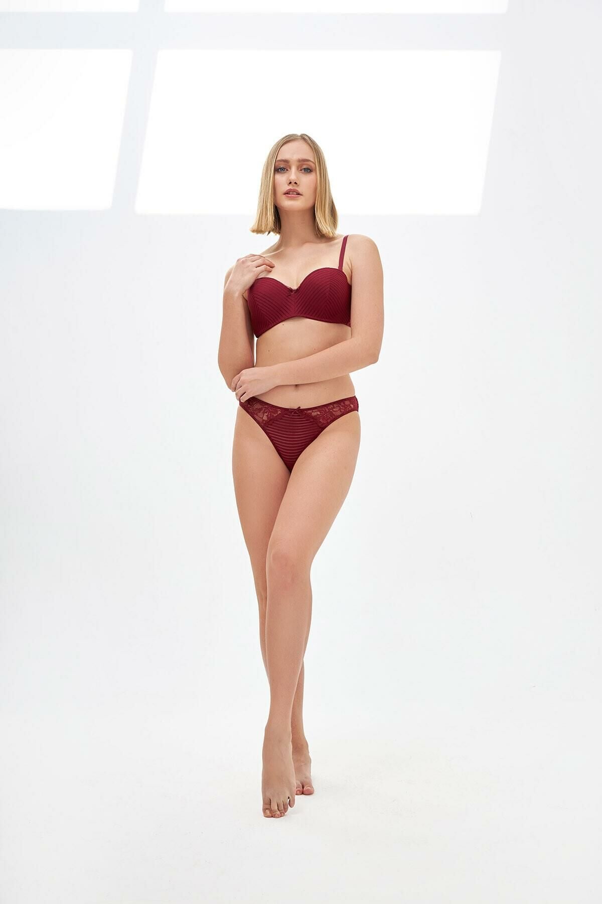 Nbb 4691 Kadın Straplez Sütyen Külot Takım -90B - -BORDO