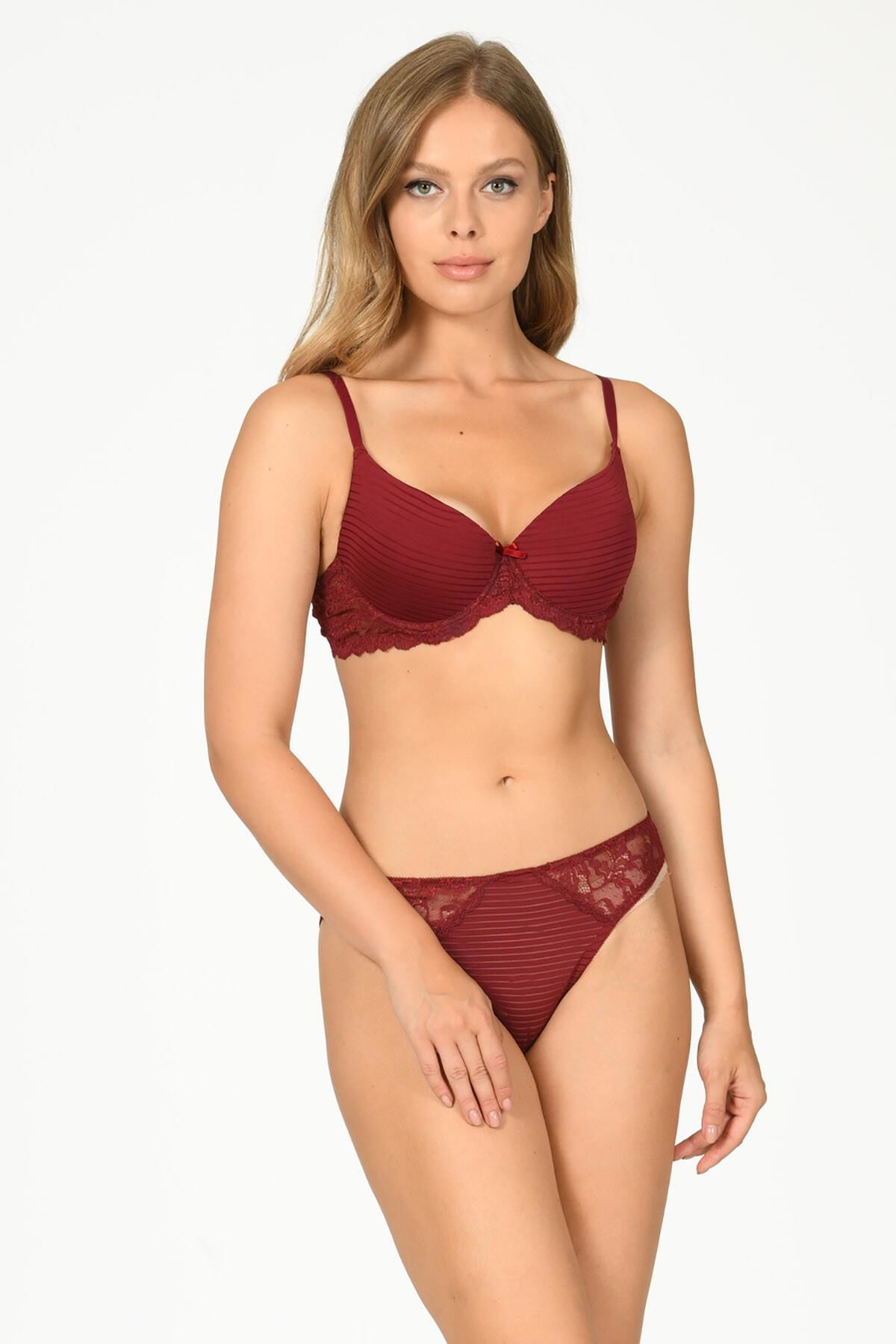 Nbb 4692 Hafif Destekli Dantelli Sütyen Takımı -75B - -BORDO