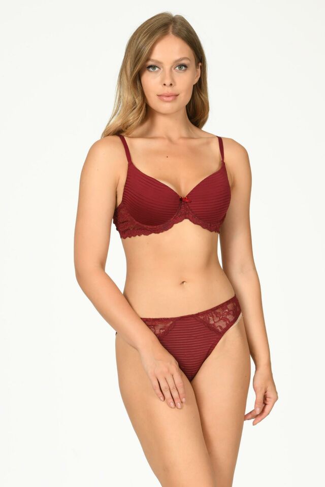 Nbb 4692 Hafif Destekli Dantelli Sütyen Takımı -80B - -BORDO