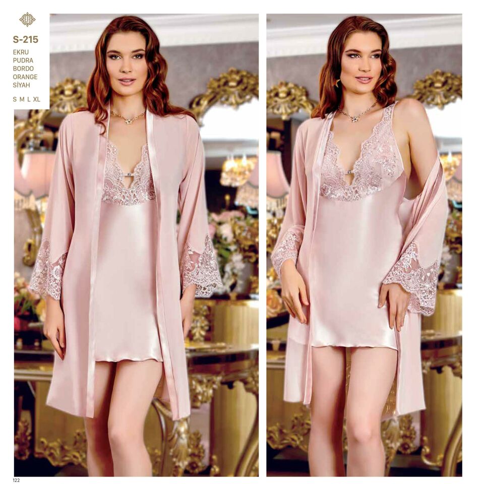 Jeremi S215 Saten Kısa Dantelli 6 Lı Set -PUDRA - - XL