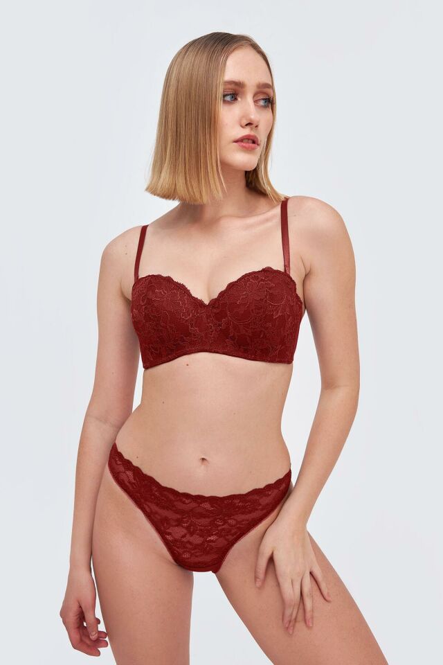 Nbb Hafif Destekli Dantel Detaylı Straplez Sütyen Takım 4697 -80B - -BORDO