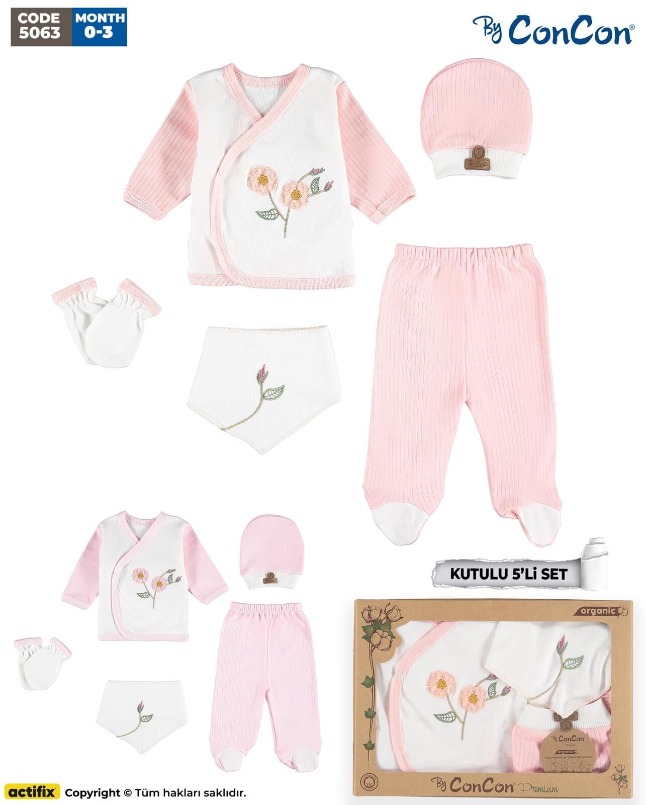 Concon 5063 Organik 5li Bebe Zıbın seti