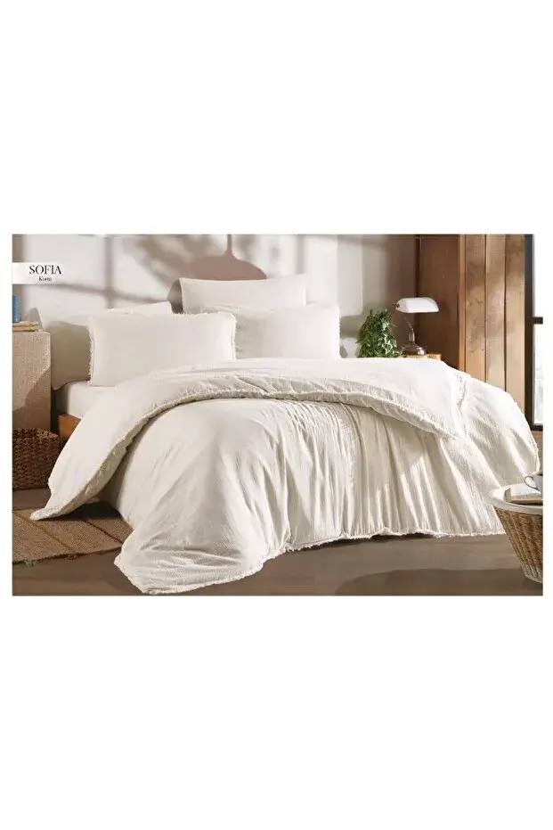 Özdilek Nevresim Takımı Lastikli Çarşaf Muslin Çift Kişilik Krem Sofıa