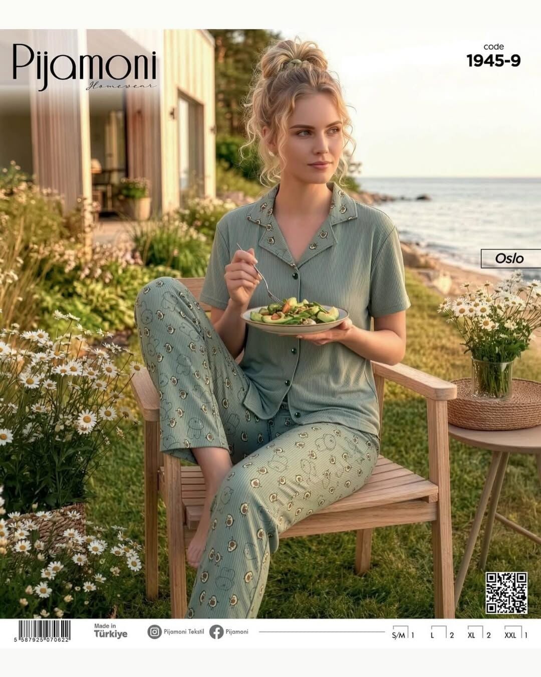 Pijamoni 1945 Bayan kısa kol dügmeli Pijama Takımı