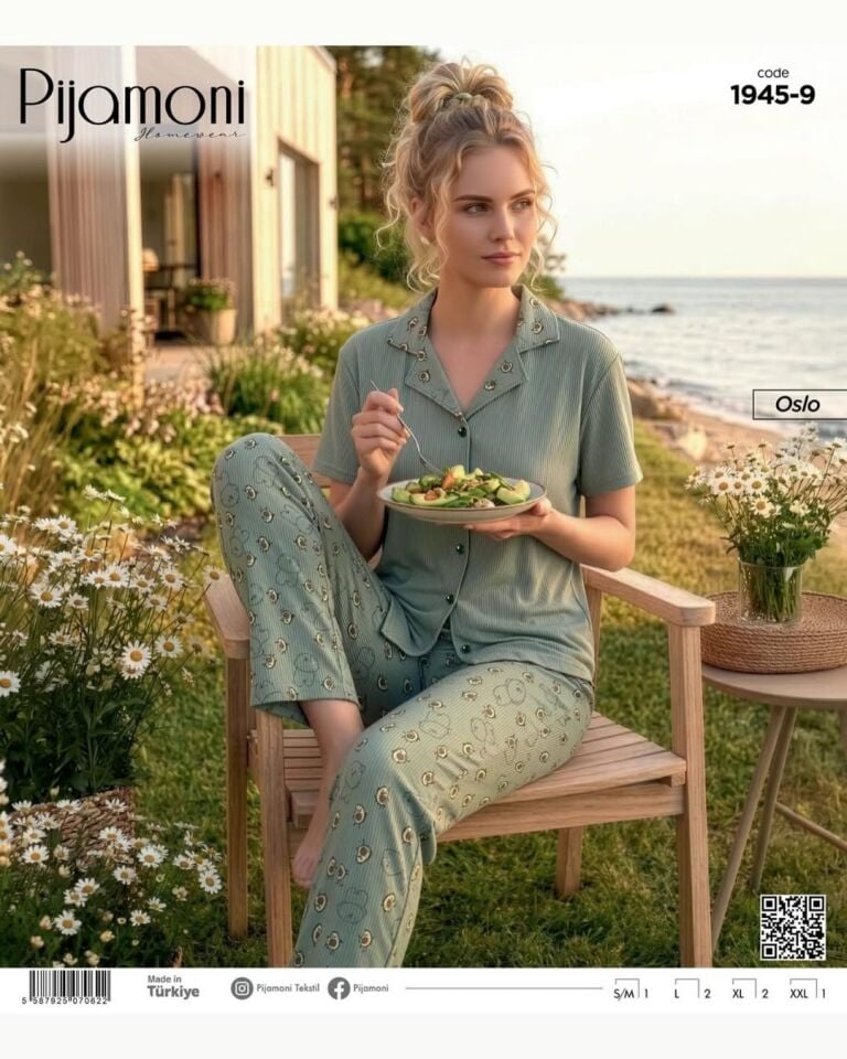 Pijamoni 1945 Bayan kısa kol dügmeli Pijama Takımı