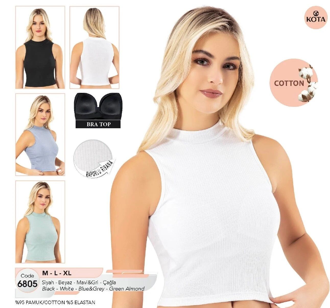 Kota 6805 Bayan Balıkçı Yaka Ribana Pedli Krop