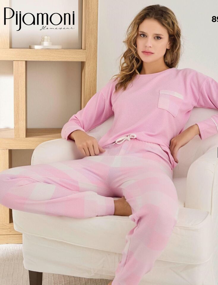 Pijamoni 8940 Bayan Uzun Kol Pijama Takımı