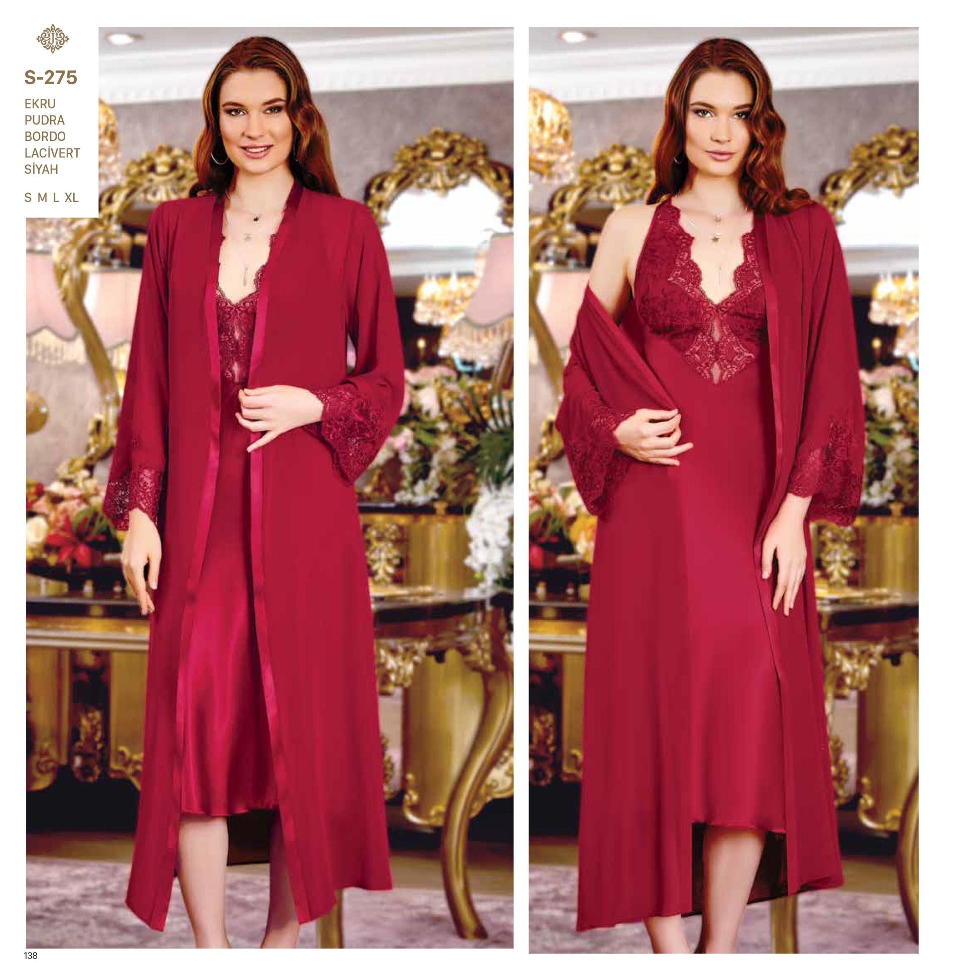 Jeremi S275 Saten Dantelli 6 Lı Set -BORDO - - XL