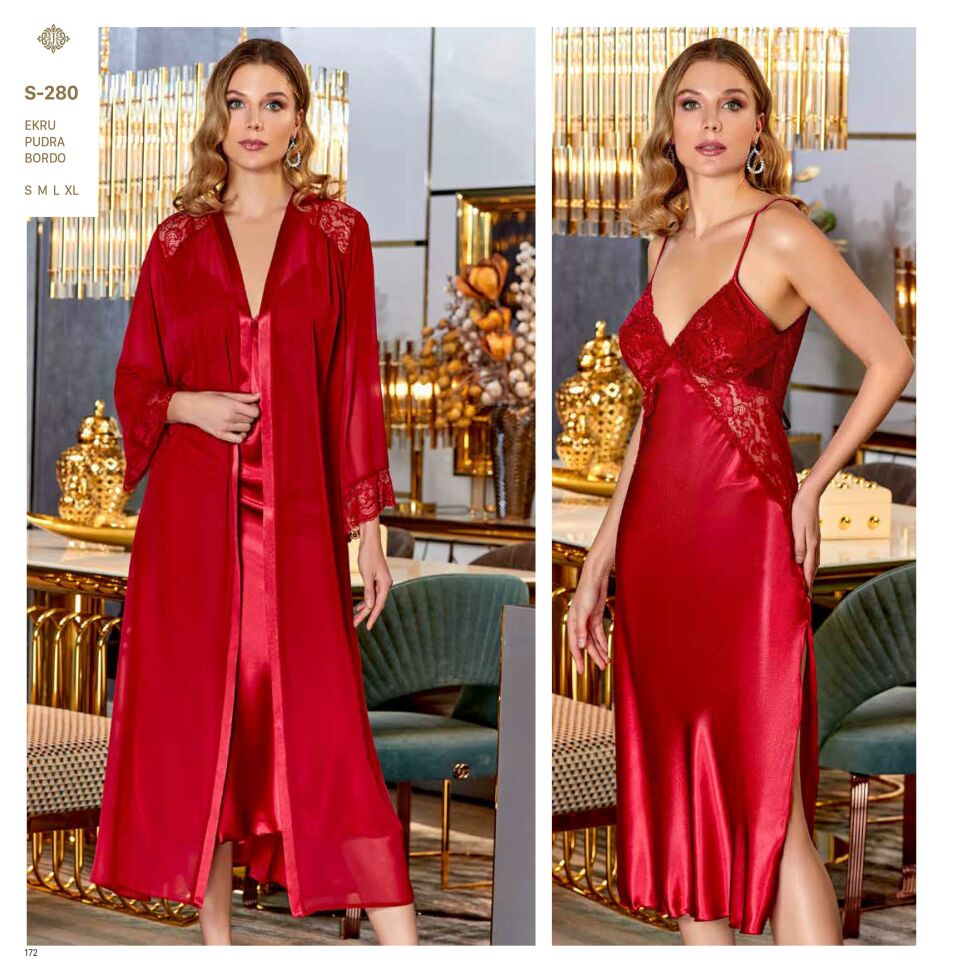 Jeremi S280 Saten Dantelli 6 Lı Set -BORDO - -- L
