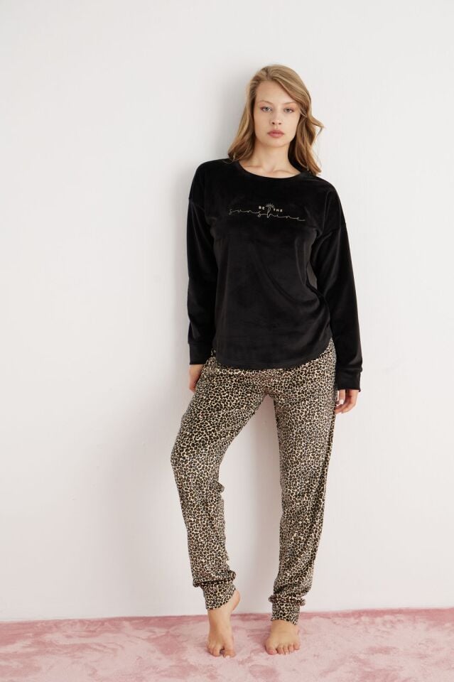 Pijamoni 4210 Bayan Kadife Pijama Takımı