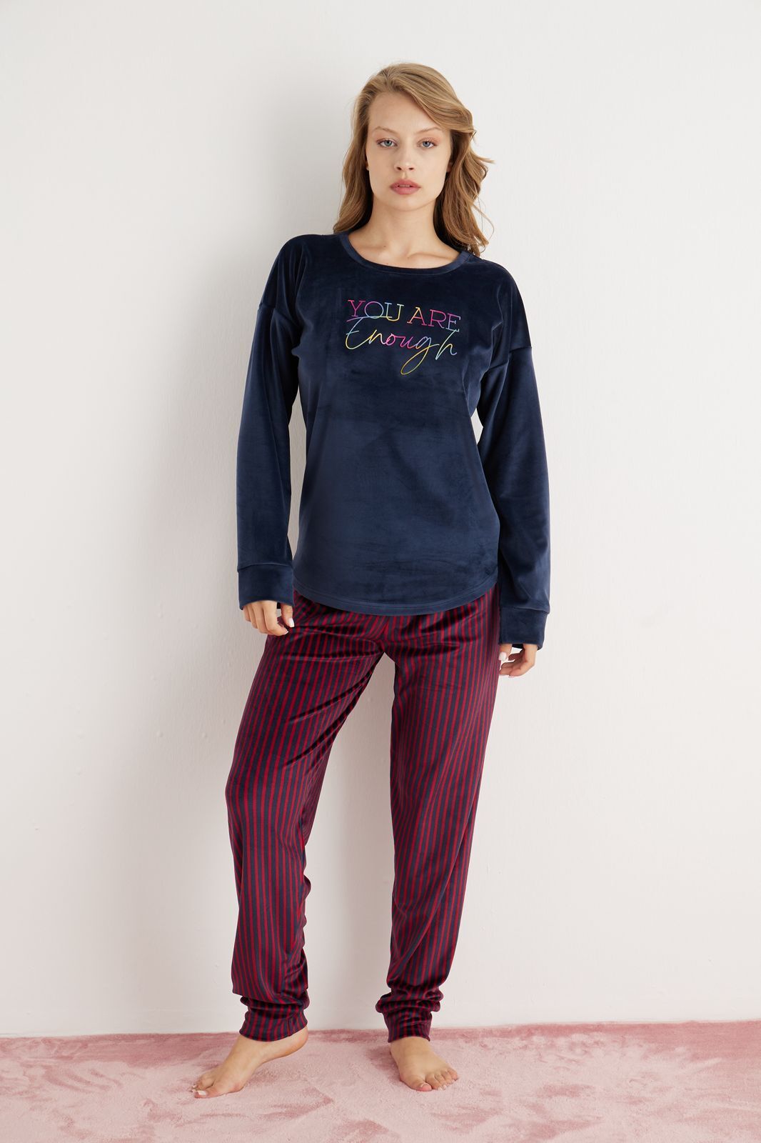 Pijamoni 4210 Bayan Kadife Pijama Takımı