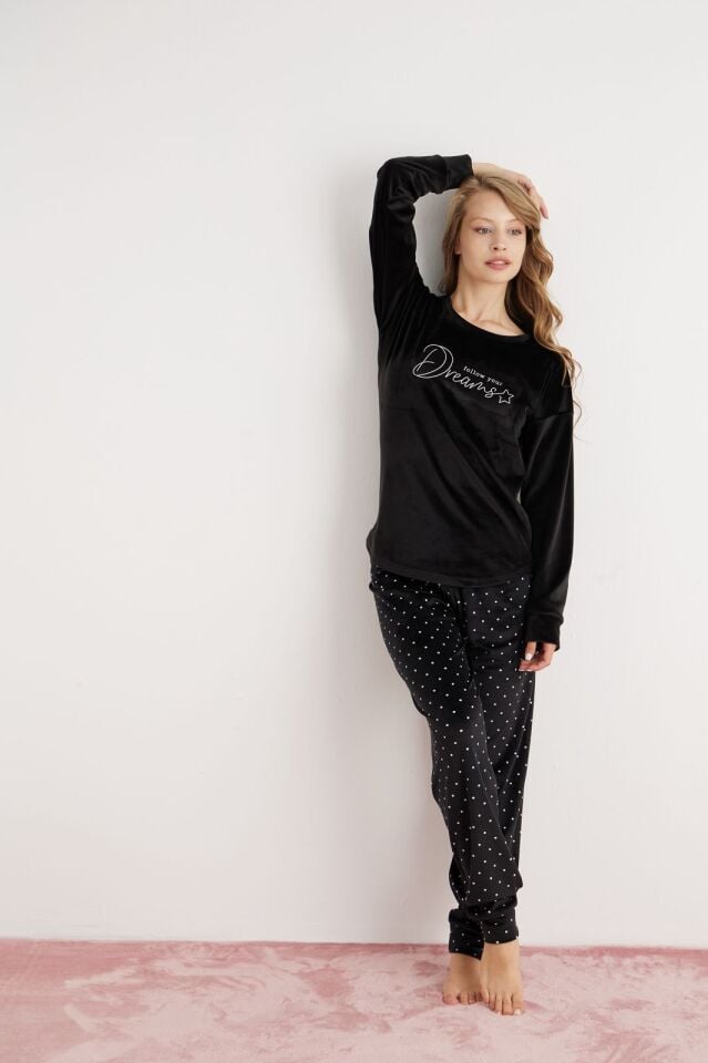 Pijamoni 4210 Bayan Kadife Pijama Takımı