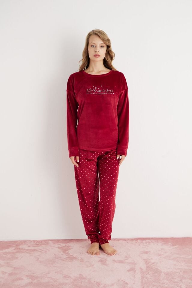 Pijamoni 4210 Bayan Kadife Pijama Takımı