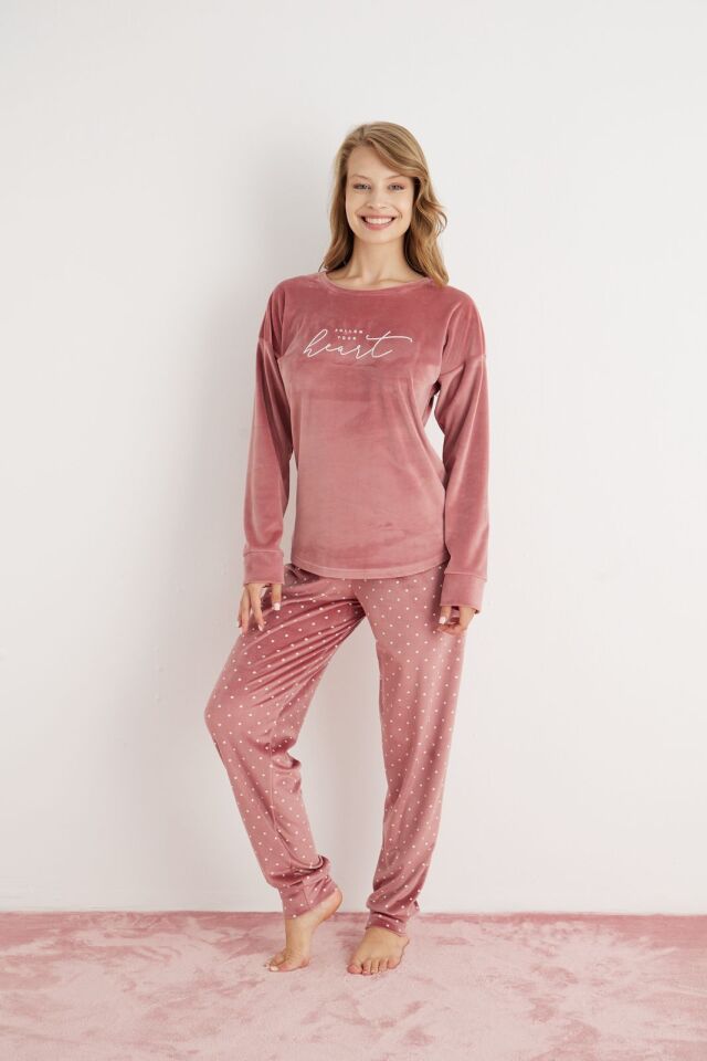 Pijamoni 4210 Bayan Kadife Pijama Takımı