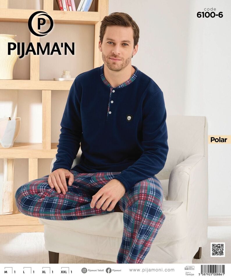 Pijamoni 6100 Erkek Polar Uzun Kol Pijama Takımı
