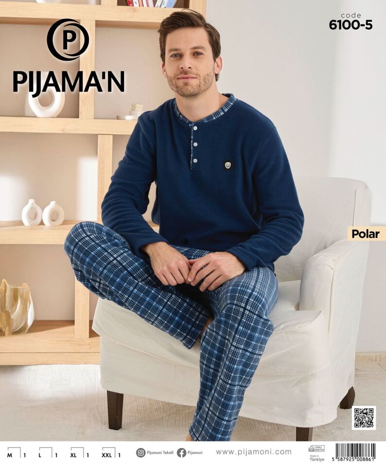 Pijamoni 6100 Erkek Polar Uzun Kol Pijama Takımı