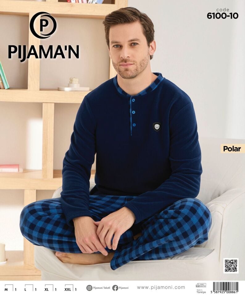 Pijamoni 6100 Erkek Polar Uzun Kol Pijama Takımı
