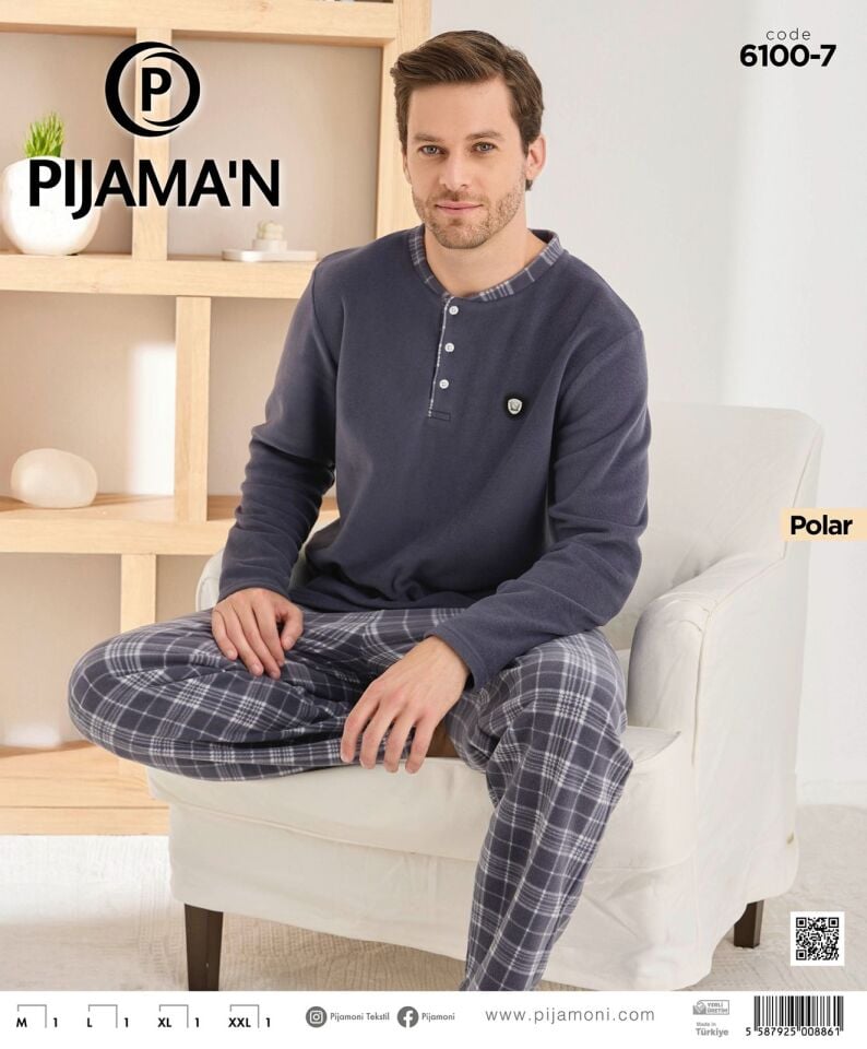 Pijamoni 6100 Erkek Polar Uzun Kol Pijama Takımı