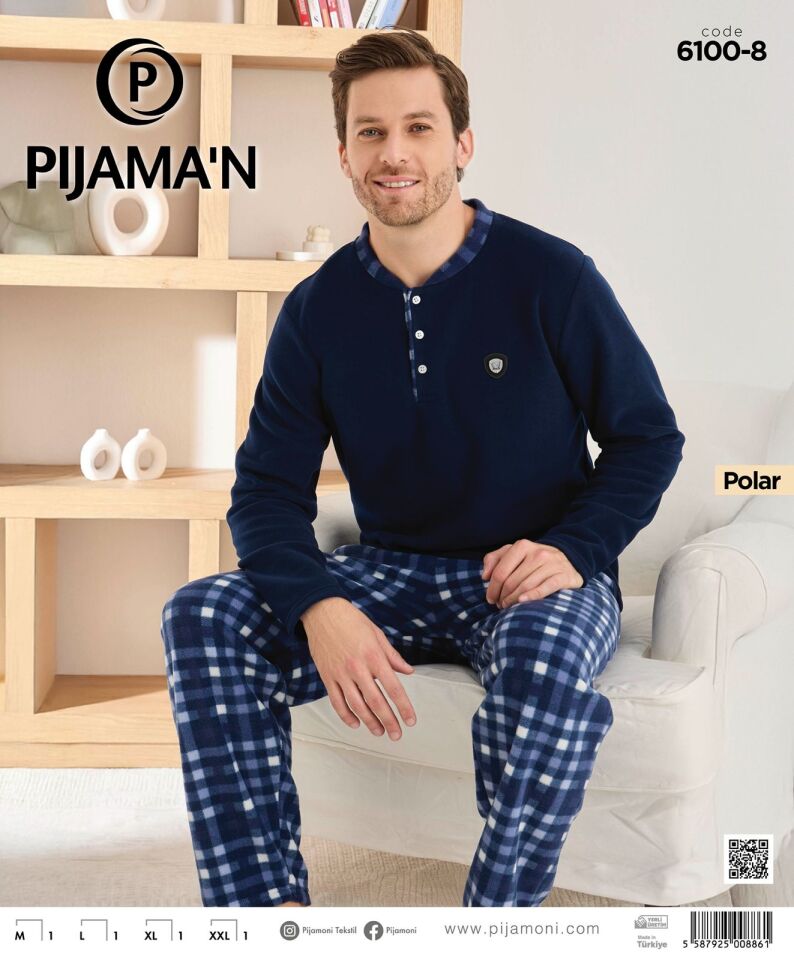 Pijamoni 6100 Erkek Polar Uzun Kol Pijama Takımı