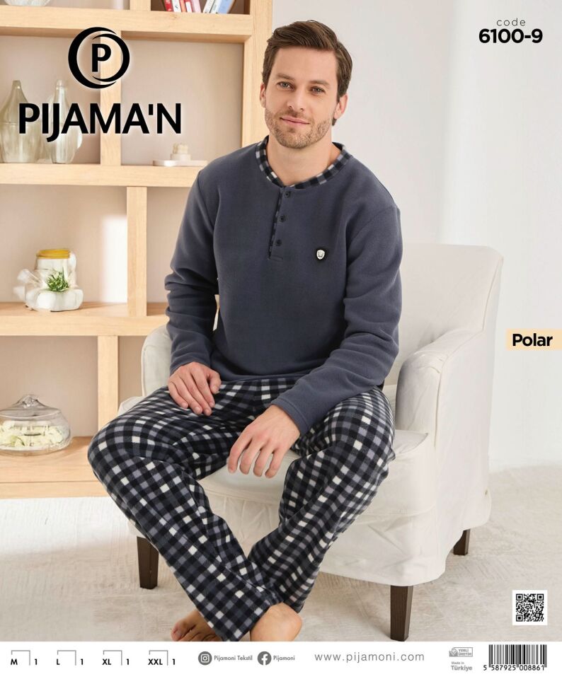 Pijamoni 6100 Erkek Polar Uzun Kol Pijama Takımı