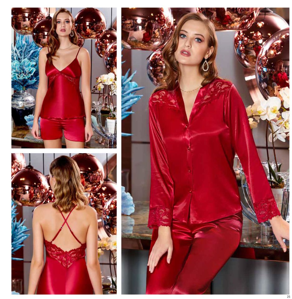 Jeremi S295 Saten Kısa Dantelli 6 Lı Set -BORDO - - XL