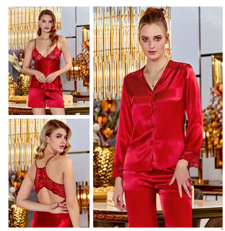 Jeremi S300 Saten Dantelli 6 Lı Set -KIRMI - -- M