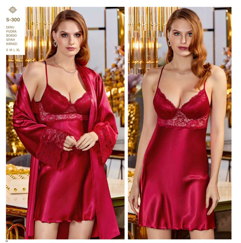 Jeremi S300 Saten Dantelli 6 Lı Set -BORDO - -- S