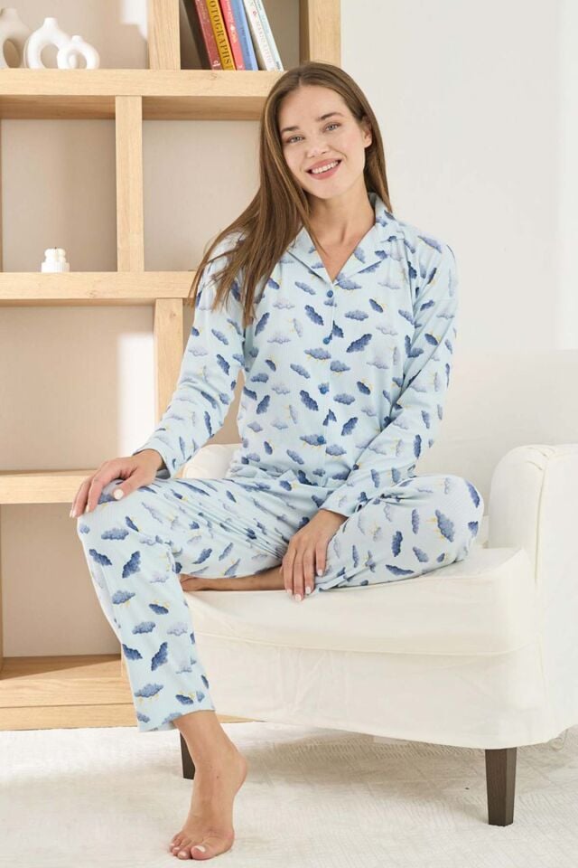 Pijamoni 8851 Bayan Uzun Kol Pijama Takımı